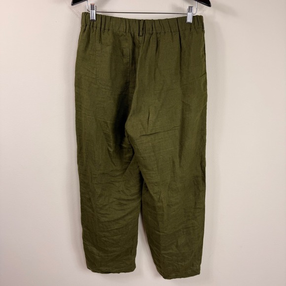 Quince 100% European Linen Pants 25" Martini Olive Pull On Tapered Ankle Medium - Picture 4 of 12